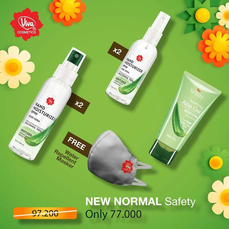 Paket Hand Sanitizer Moisturizer Viva Aloe Vera Gel (Free Masker habis)