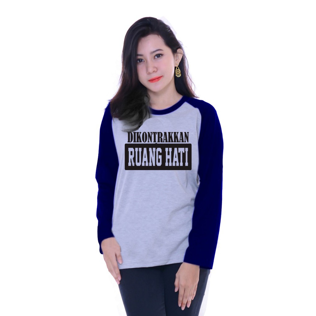 Kaos Raglan Gambar Kontrak Hati | Lengan Panjang | Atasan Wanita | Ukuran M - L - XL -XXL