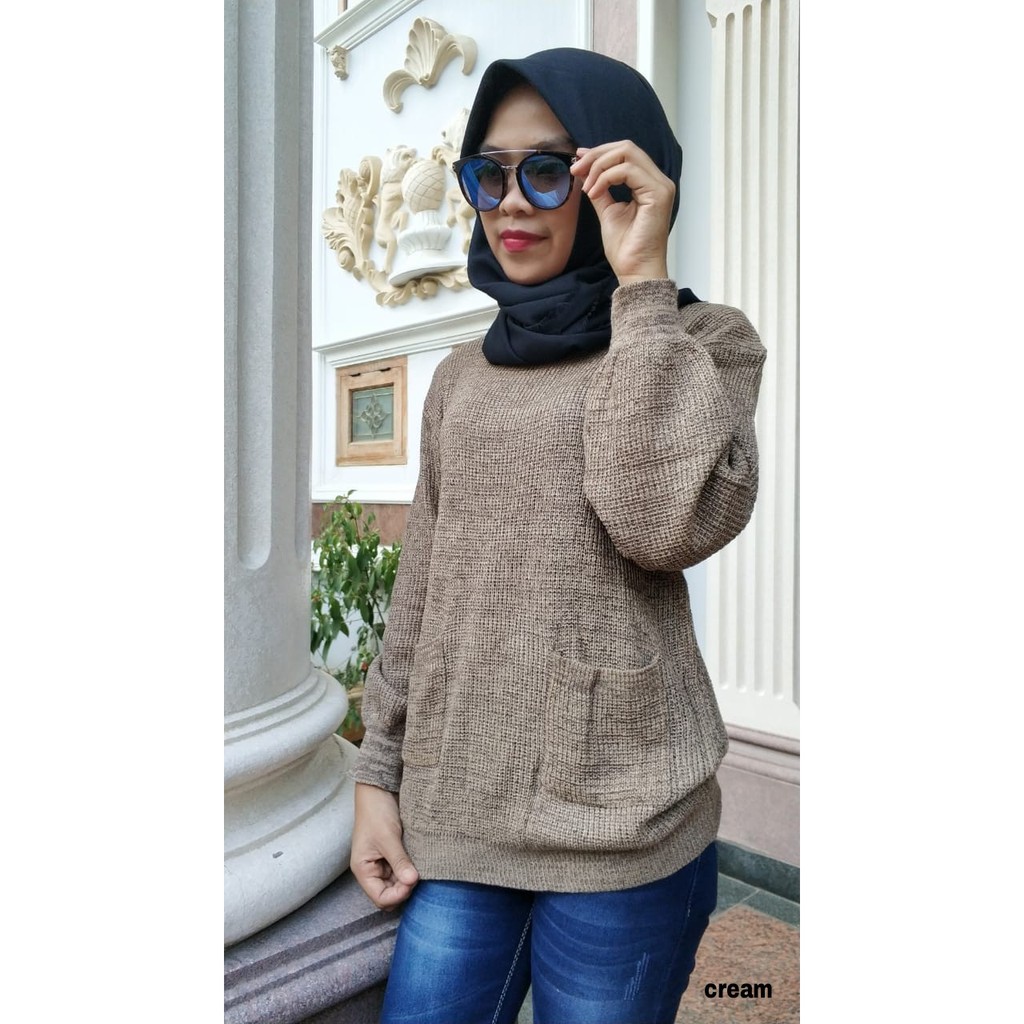 [Sweater pocket twiss pj RO]Sweater wanita rajut twiss Varian warna