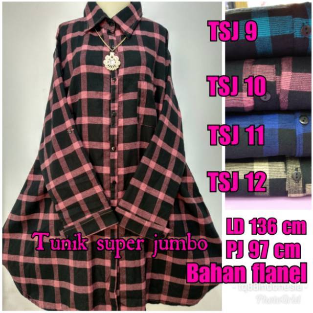 Tunik flanel super jumbo/tunik jumbo/tunik kotak/hem tunik/tunik murah/kemeja tunik/hem kotak/tunik