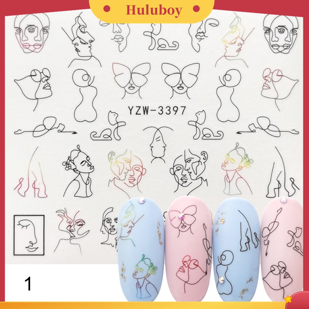 Huluboy Huluboy♡ Stiker Kuku Motif Geometri Warna-Warni Untuk Nail Art