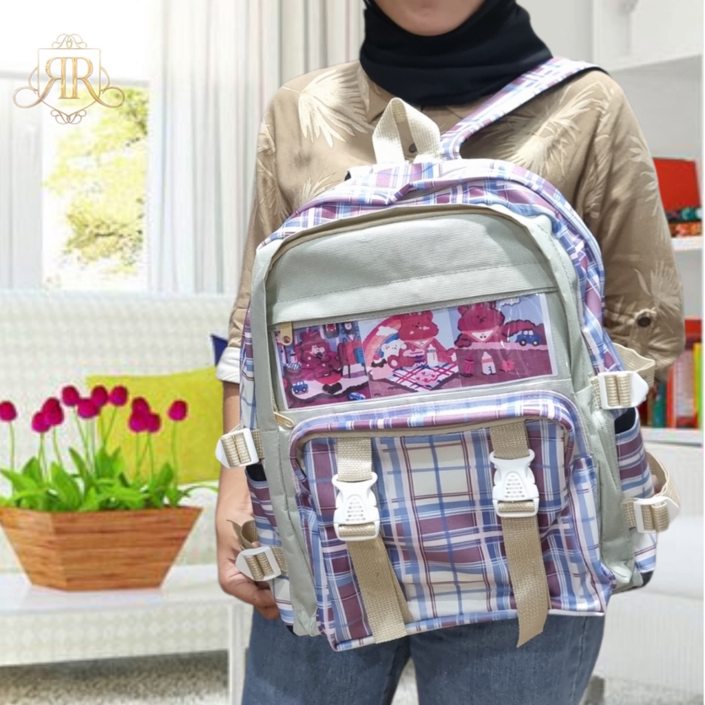 Tas Anak Sekolah Ransel Backpack Cowok Cewek Simple TK SD dan SMP Laki Laki Kanvas Tas Gendong Skolah Back Pack Perempuan Korean Kawai1 Kartun Import Murah Kekinian Terbaru