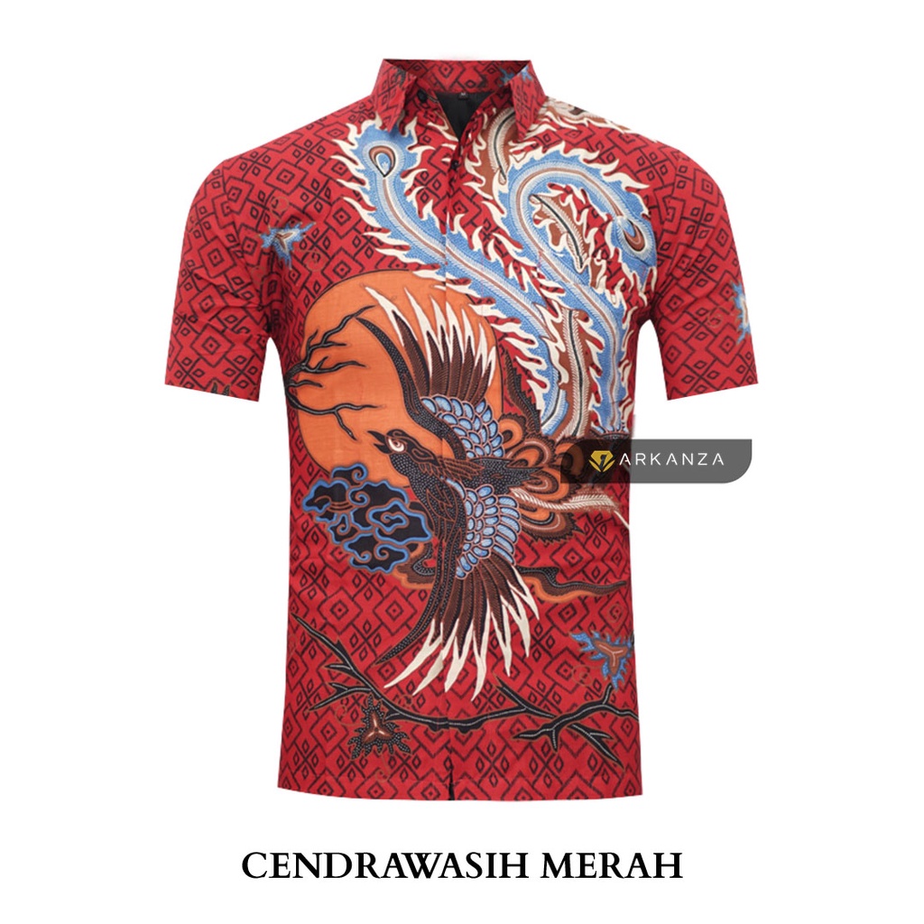 BATIK ARKANZA Motif CENDRAWASIH MERAH Hem Atasan Kemeja Baju Batik Pria Cowok Laki Laki Slimfit Full Lapis Furing Lengan Panjang Lengan Pendek Original Asli