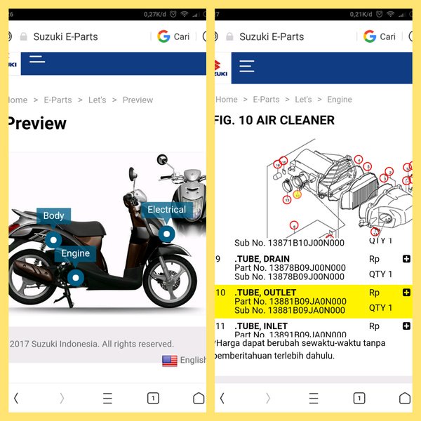 KARET BOX FILTER UDARA SUZUKI LETS 13881 - 09JA