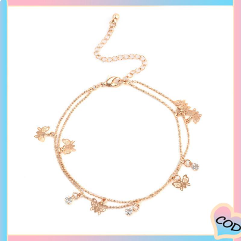 COD❤️ Double Layer Hollow Butterfly Liontin Gelang Kaki Paduan Fashion Sepatu Wanita Yang Indah-A.one