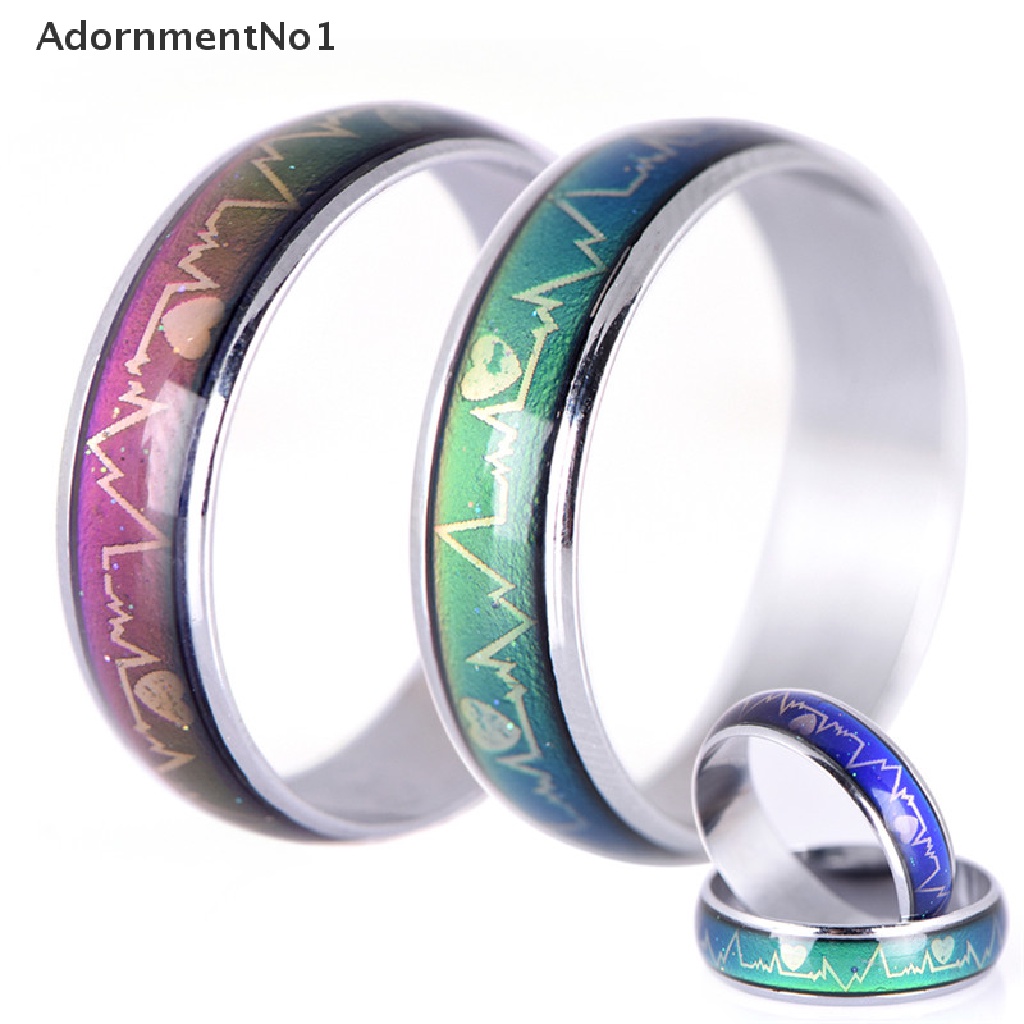 (AdornmentNo1) Cincin Tunangan Titanium Steel Motif Mood Temperatur / Emosi Untuk Perhiasan Wanita