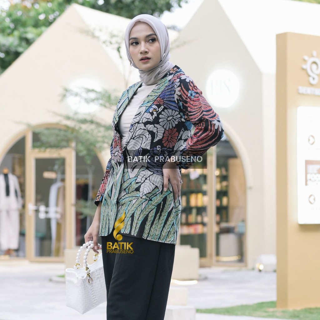 Blazer Patricia Tunik Batik Wanita Modern Blouse Atasan Kondangan Tunik Murah Kualitas Premium Original Prabuseno Batik Modern Hijab Seragam Batik Atasan Kerja Wanita