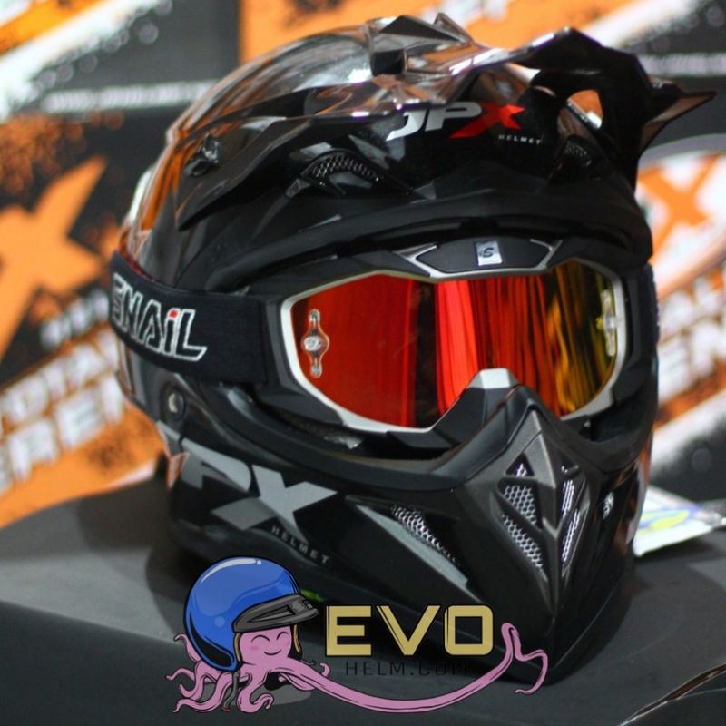 HELM JPX CROSS_SOLID - BLACK MET / SILVER + GOOGLE SNAIL (ONGKIR 2 KG) HELM JPX TERBARU