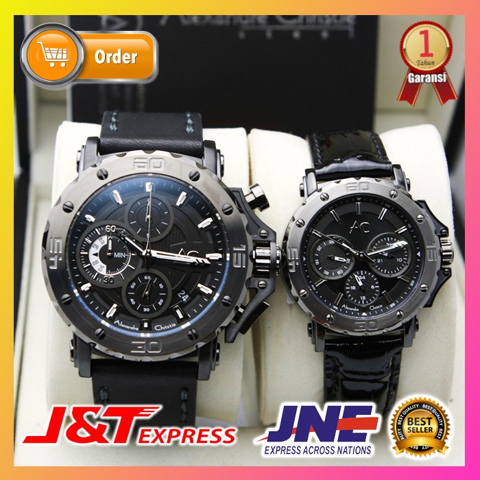 JAM TANGAN ALEXANDRE CHRISTIE ALEXANDER CHRISTIE COUPLE SEPASANG ORIGINAL ORI AC 9205 FULL BLACK