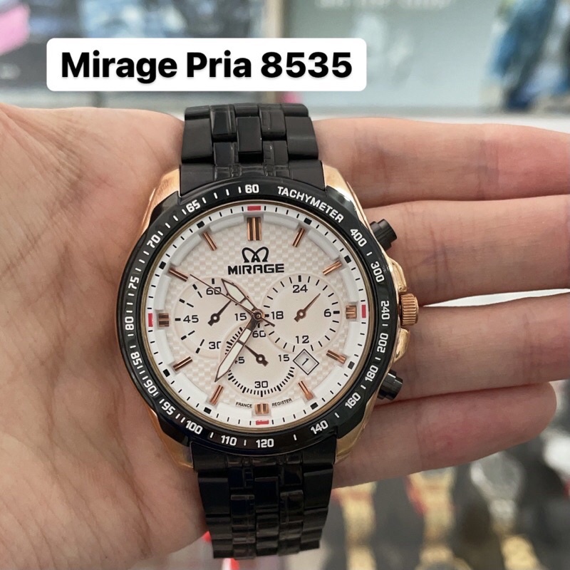 Jam Tangan Pria Mirage Original 8535M Black Rose Gold Plat Hitam dan putih