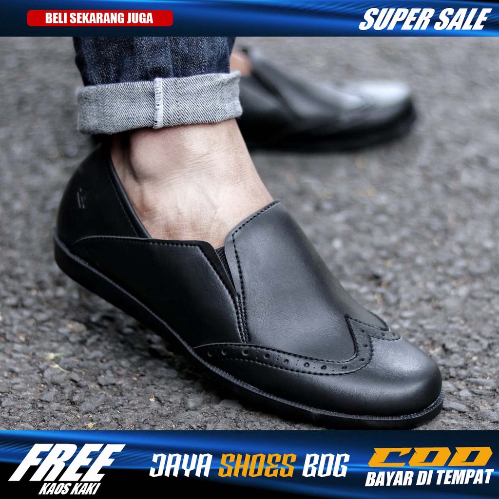 PETER|Sepatu Formal Pantofel Pria Kerja Kantor Asli Original Distro Tanpa Tali Sepatu Slop Pria Hitam Trendy