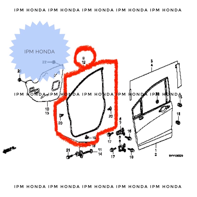 72310 / 72350 SYY Weatherstrip Door Karet Balon yang Di Pintu Depan Kanan / Kiri Honda Freed 2010 2011 2012 2013 2014 2015