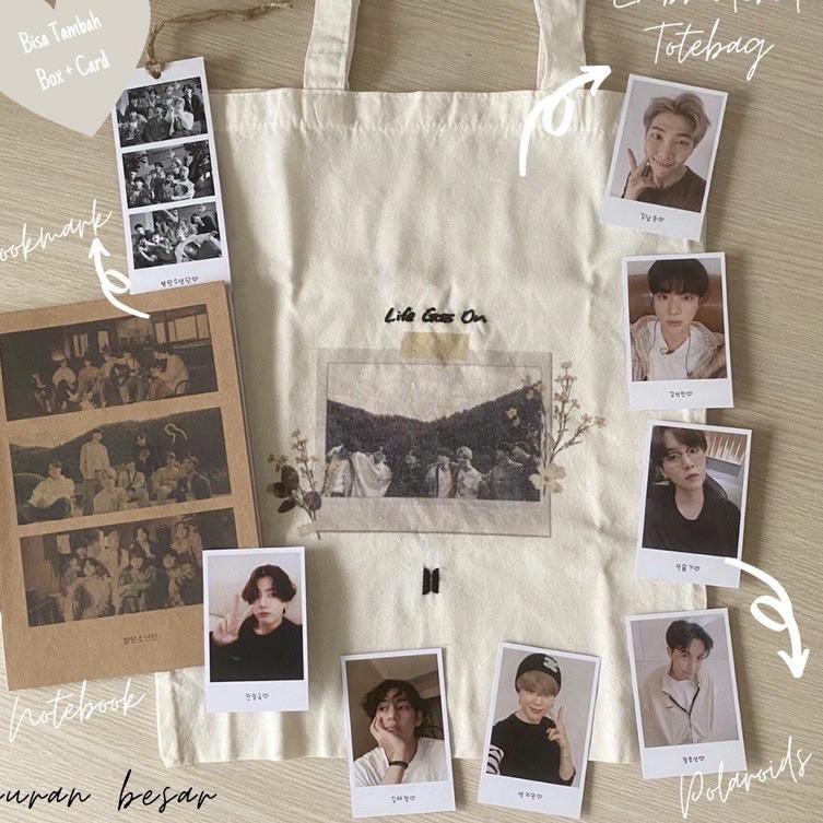 

C3paht Dahpahtz [READY] BTS TOTEBAG NOTEBOOK POLAROID FANKIT SET - LIFE GOES ON AESTHETIC MERCHANDIS