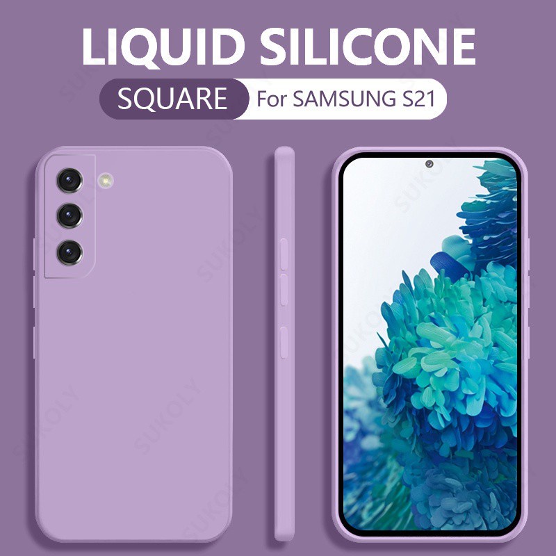 Samsung Galaxy S21 Plus S20 FE Samsung Galaxy Note20 Note 20 S21 Ultra S21+ Casing Square Liquid Silicone Phone Case Soft TPU Shockproof Bumper Back Cover-Grass Purple