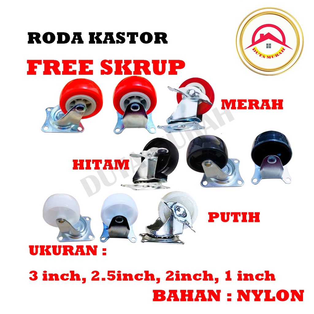 Roda Kastor Plate Pvc Nylon 2.5 inchi Troly Etalase / Roda Lemari, isi (1 pcs)