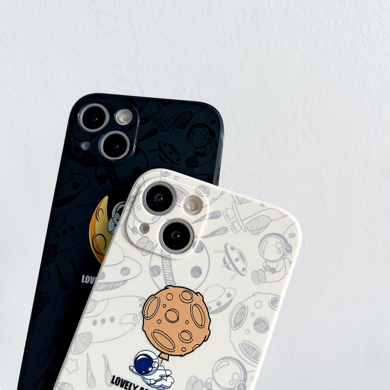 Cute Moon Astronaut Soft Case iP iPhone 6 6S 7 8 + Plus X XR SE 2020 XS Max 11 12 13 Pro Max Side Pattern Casing