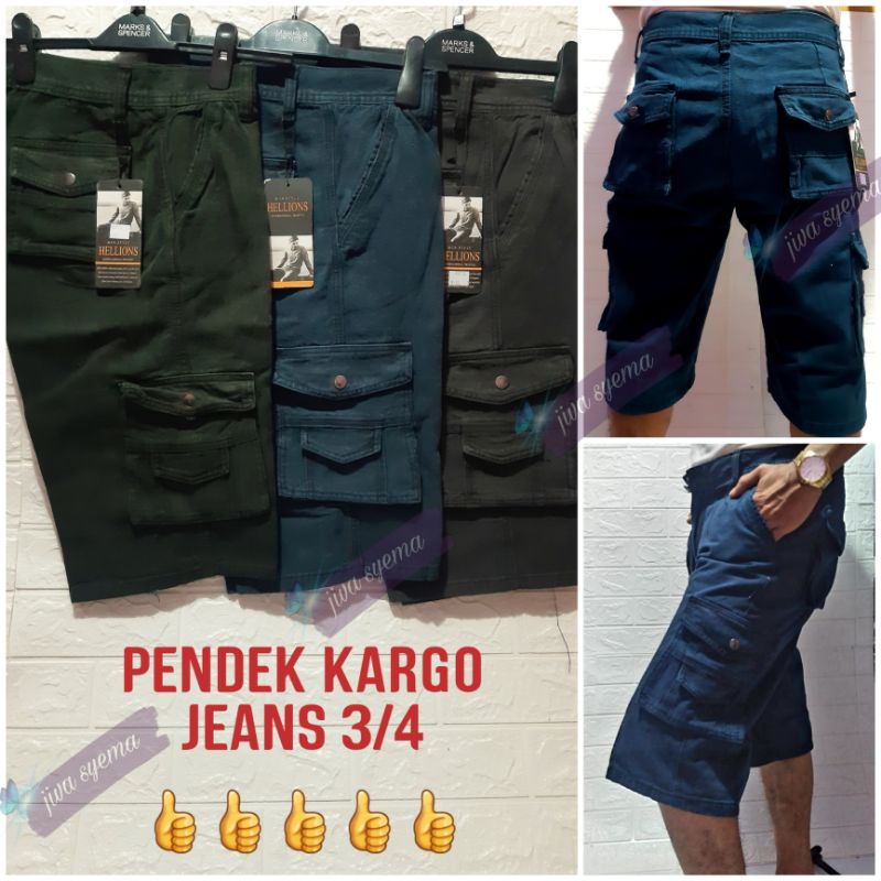 Celana Pendek Cargo Pria jeans Bahan Denim Kargo Kempol Bawah Lutut 3/4 Katok Jeans COD Premium Term