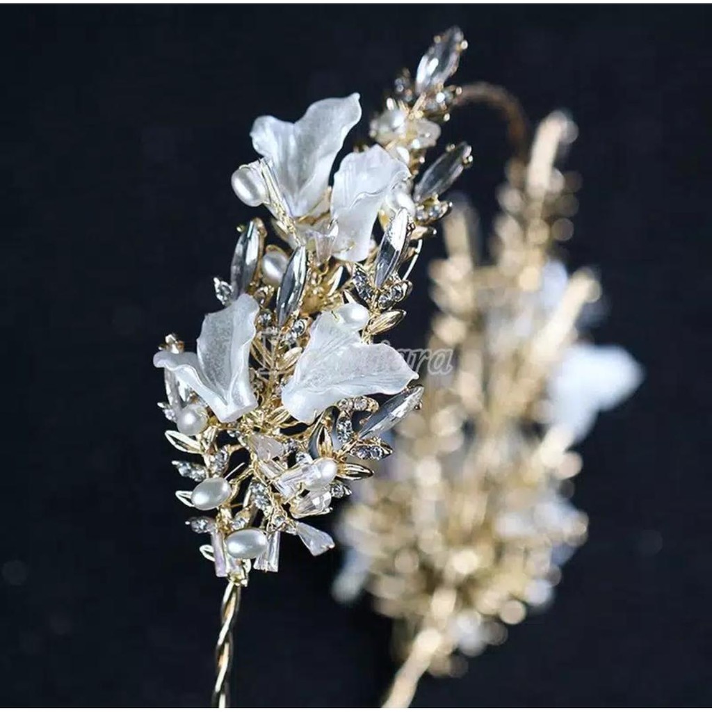 Set Bando &amp; Anting Mutiara - Grass Crown - Mahkota Tiara - Aksesoris Pengantin