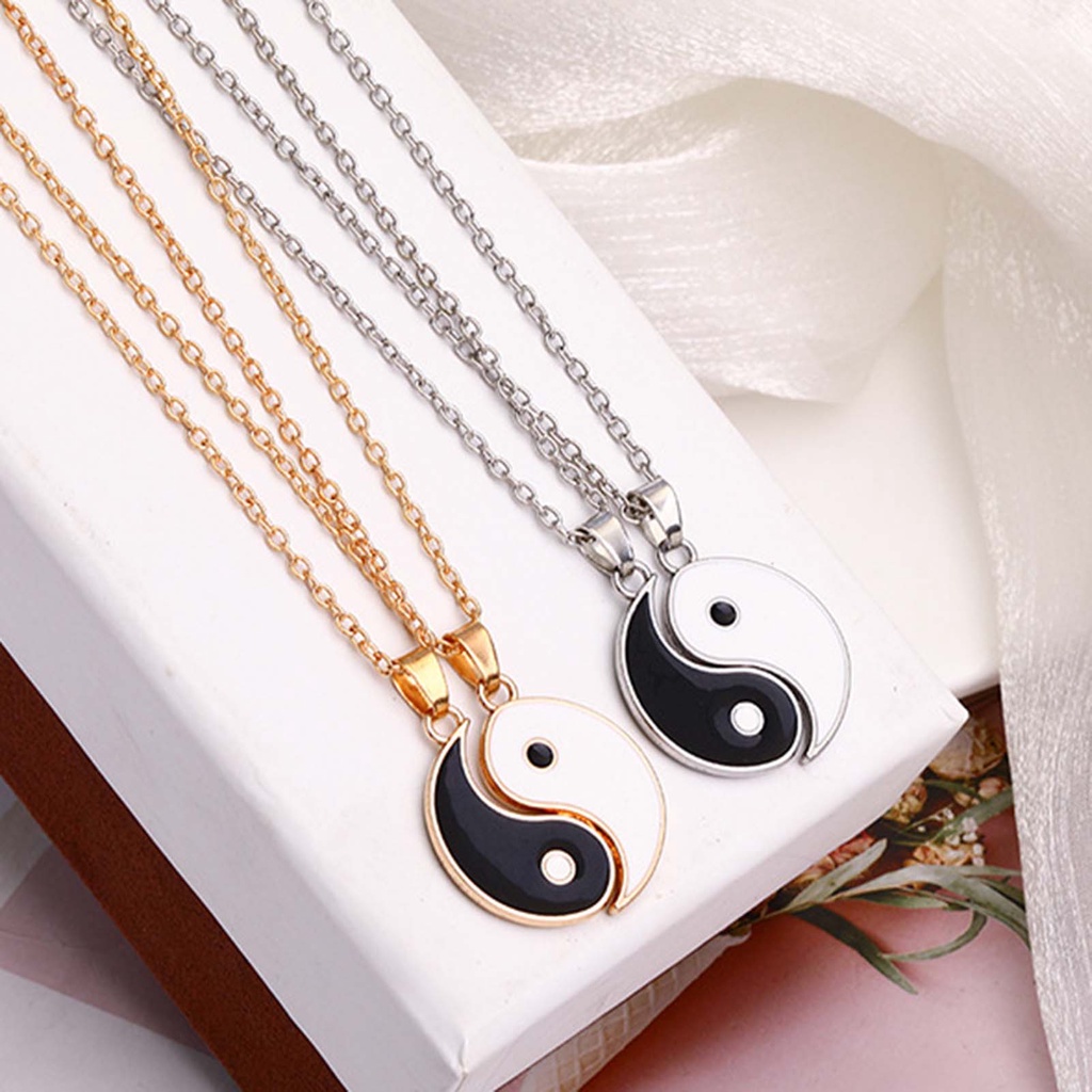 Hu Hu Hu Hu Hu Alat Bantu Pasang Kacamata♡ 2pcs / Set Kalung Rantai Liontin Tai Chi Bahan Stainless Steel Untuk Hadiah Pasangan