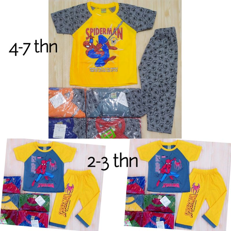 SETELAN CP RIKO POP IT ULTRAMAN SPIDERMAN TRANSFORMERS 2-7 THN BAJU ANAK-Spiderman