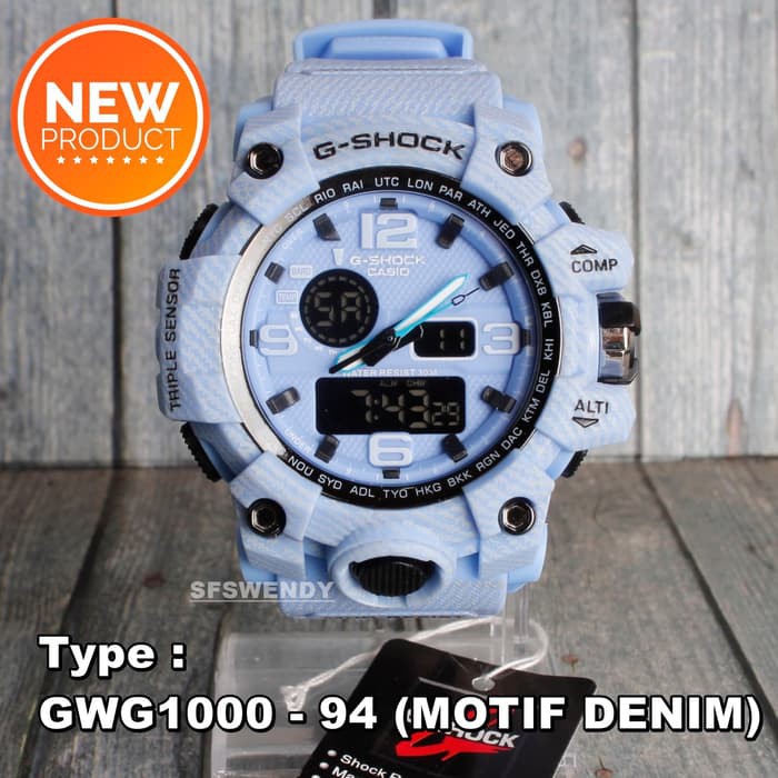 G Shock GWG-1000 motif Jeans Biru Jam tangan pria