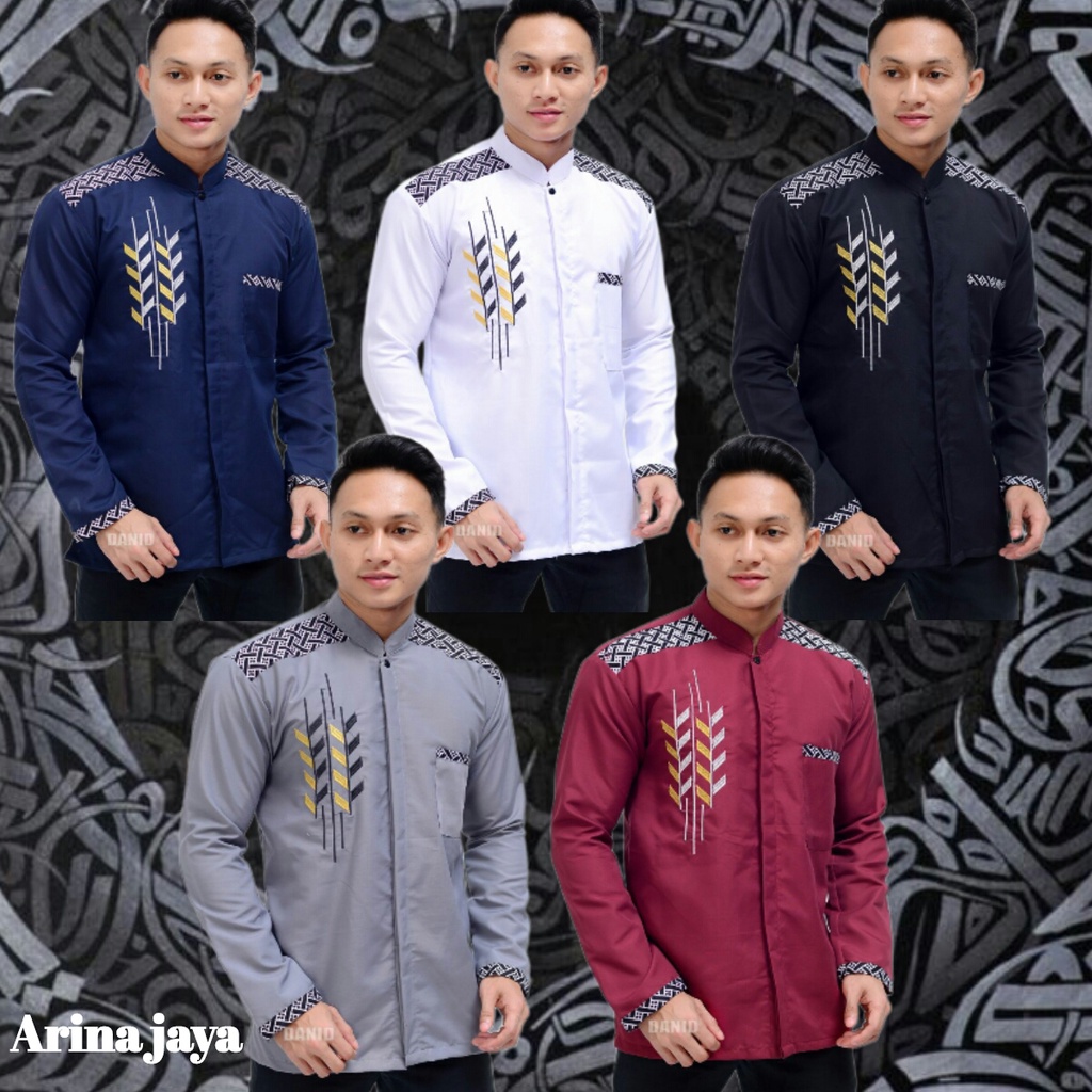 Koko pria dewasa lengan panjang putih kombinasi bordir kain katun super halus seragam resmi maupun s