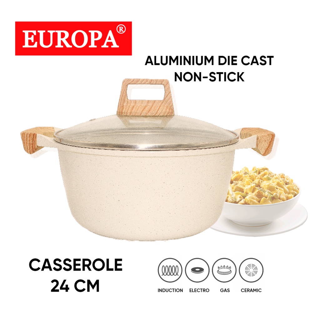 Casserole Keramik Europa Marble Coating- Panci Masak Keramik Ceramic Coating Kompor Induksi Induction Bottom