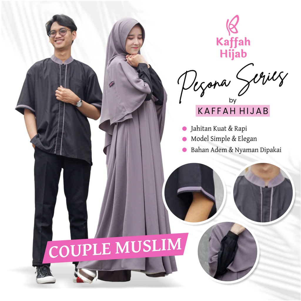 Gamis Couple Pasangan Muslim Pesona Series Baju Wanita Gamis Terbaru Syar i Set Khimar Kaffah Hijab 