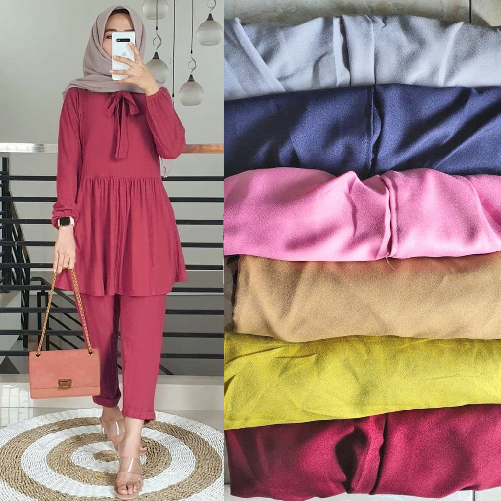 QUINNYSHOP-COD-US-SETELAN BAJU TUNIK DAN CELANA WANITA-STELAN HIJAB KEKINIAN-SETELAN LEBARAN 2021