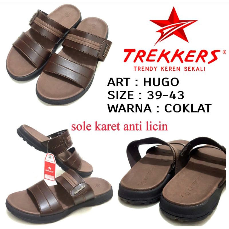 SANDAL SELOP PRIA TREKKERS HUGO SIZE 39-43 WARNA COKLAT SOL KARET ANTI LICIN HARGA TERMURAH