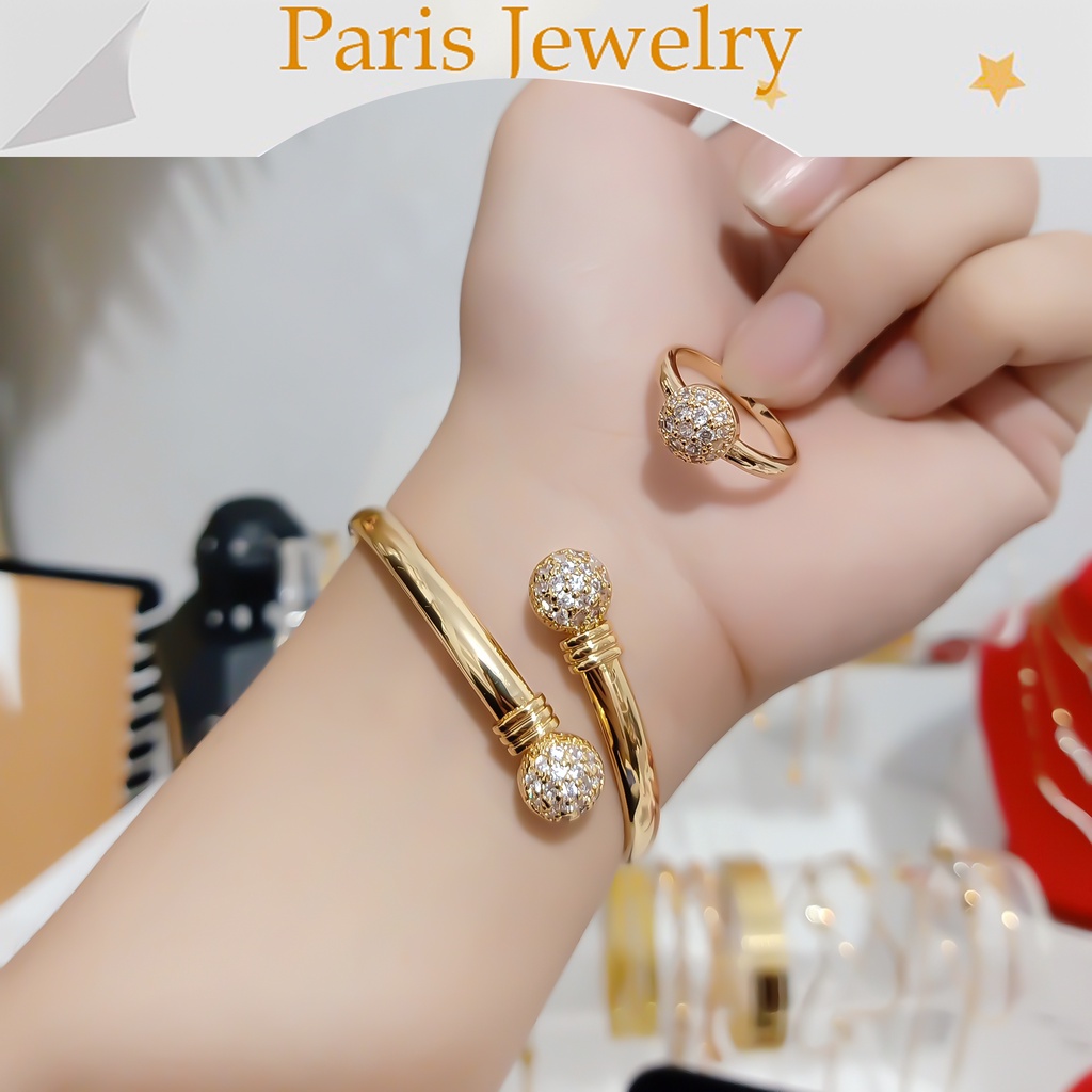 Gelang Xuping Permata Dua Gulung Free Cincin Bola Permata Elegant 24K