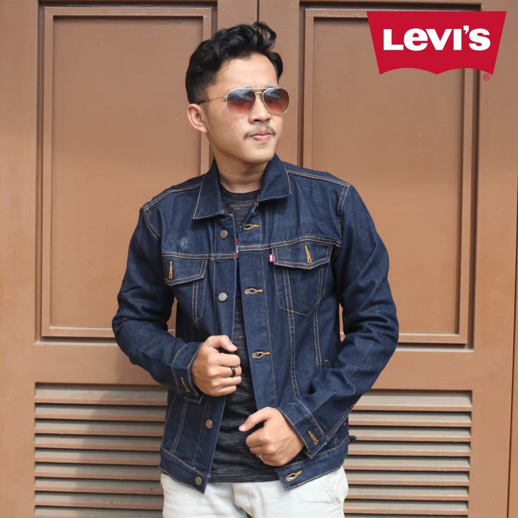 JAKET JEANS CASUAL HITAM PRIA STANDAR