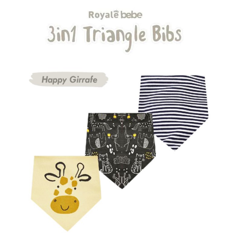 Royale Bebe Slabber Segitiga 3in1 Bandana Bib / Celemek Makan Bayi / Celemek Tatak Iler