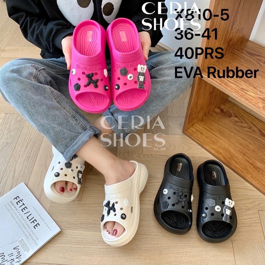 EVA Sandal Slop Wanita Bahan Spons Super Soft Korean Slippers Empuk Rubber Tebal 5 Cm Non-Slip Ringan Elastis Motif KAWS XX X810-5