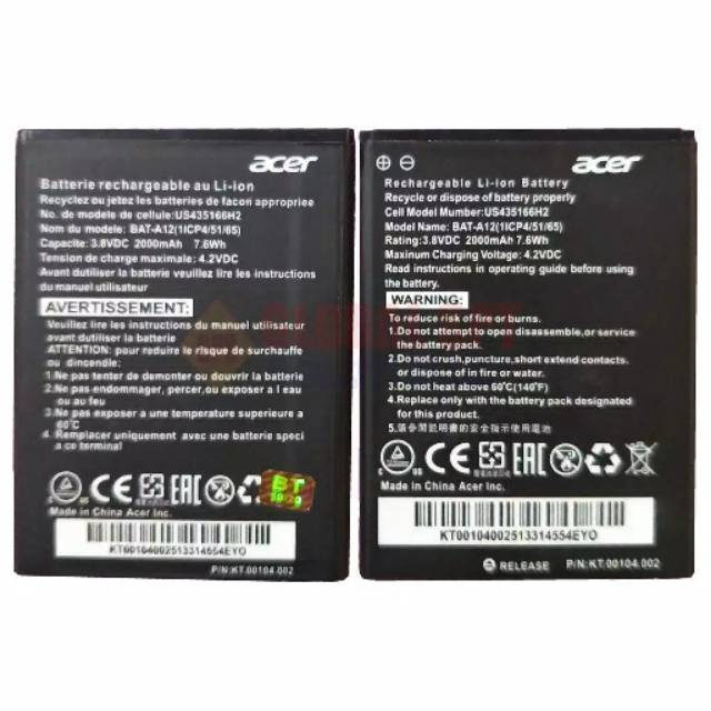 Batre bt acer A12 Z520  Acer Z520 A12 original