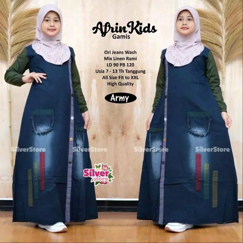 Gamis jeans anak TANGGUNG (LD ±90cm) - Afrin Maxy //JF8253