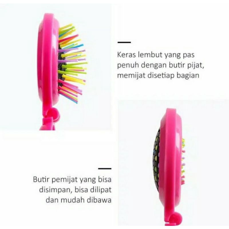 Sisir Cermin Bulat Multifungsi Kaca Makeup Sisir Rambut Lipat Mini