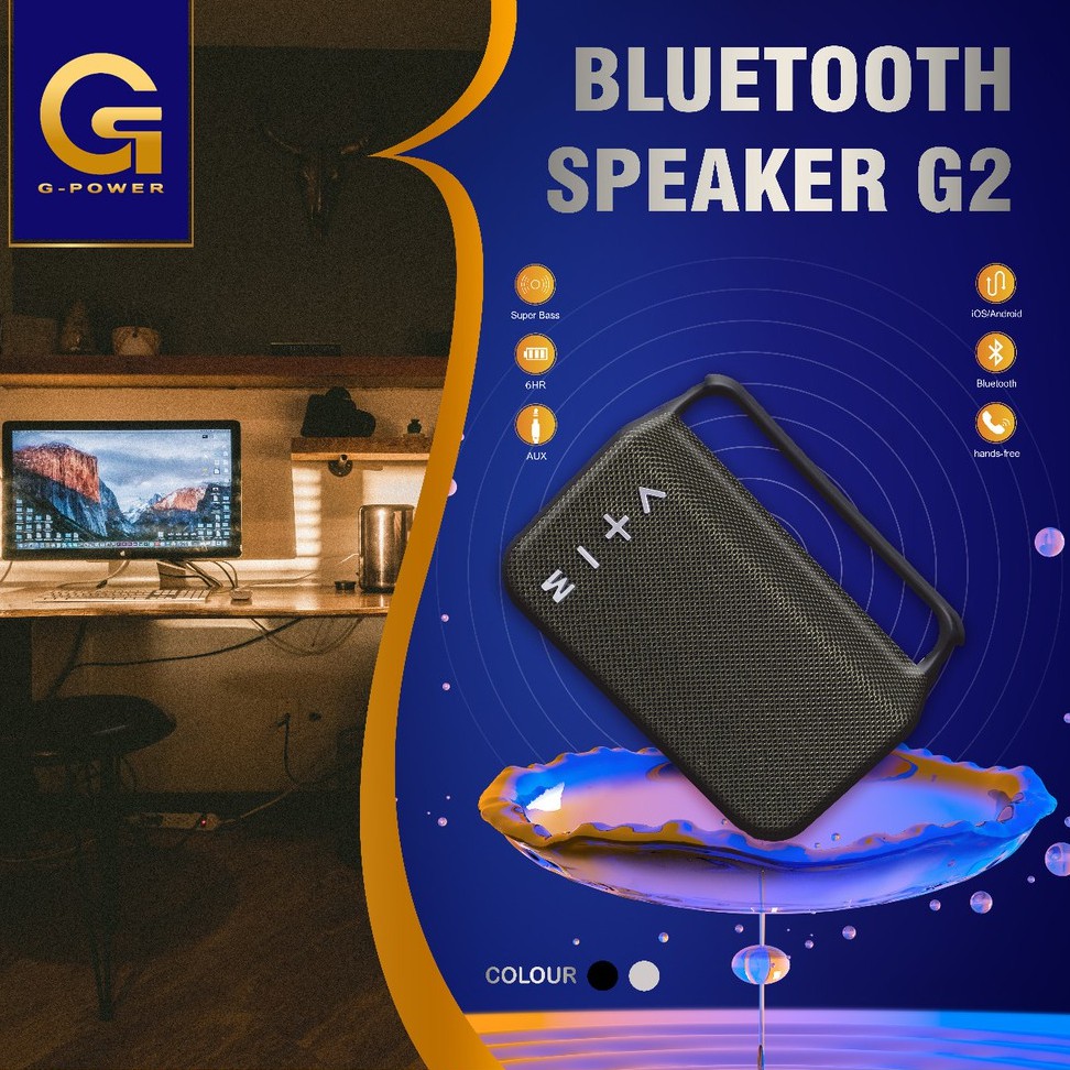 GPOWER SPEAKER BLUETOOTH G2 SUPER BASS ANDROID INPUT PORT USB FLASH DISK GARANSI 6 BULAN