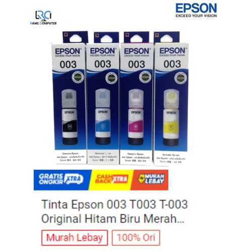 Tinta Epson 003 T003 T-003 Original Hitam Biru Merah Kuning L1110 L1210 L3110 L3210 L3150 L3250 L5190 L5290