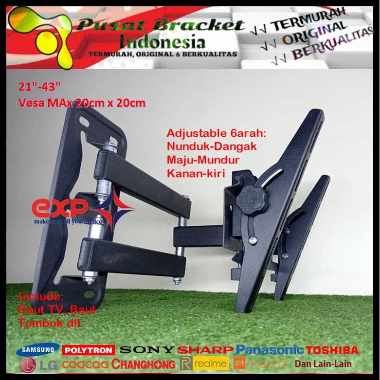 Bracket TV PANASONIC 14 s/d 43 inch 6 ARAH FULL BESI SUPER KOKOH GARANSI 100% ORI