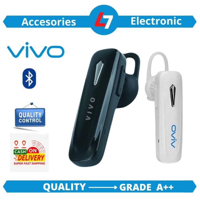 Earphone bluetooth vivo handsfree head set hands free Hitam Headset Praktik Keren Hedset Murah High 