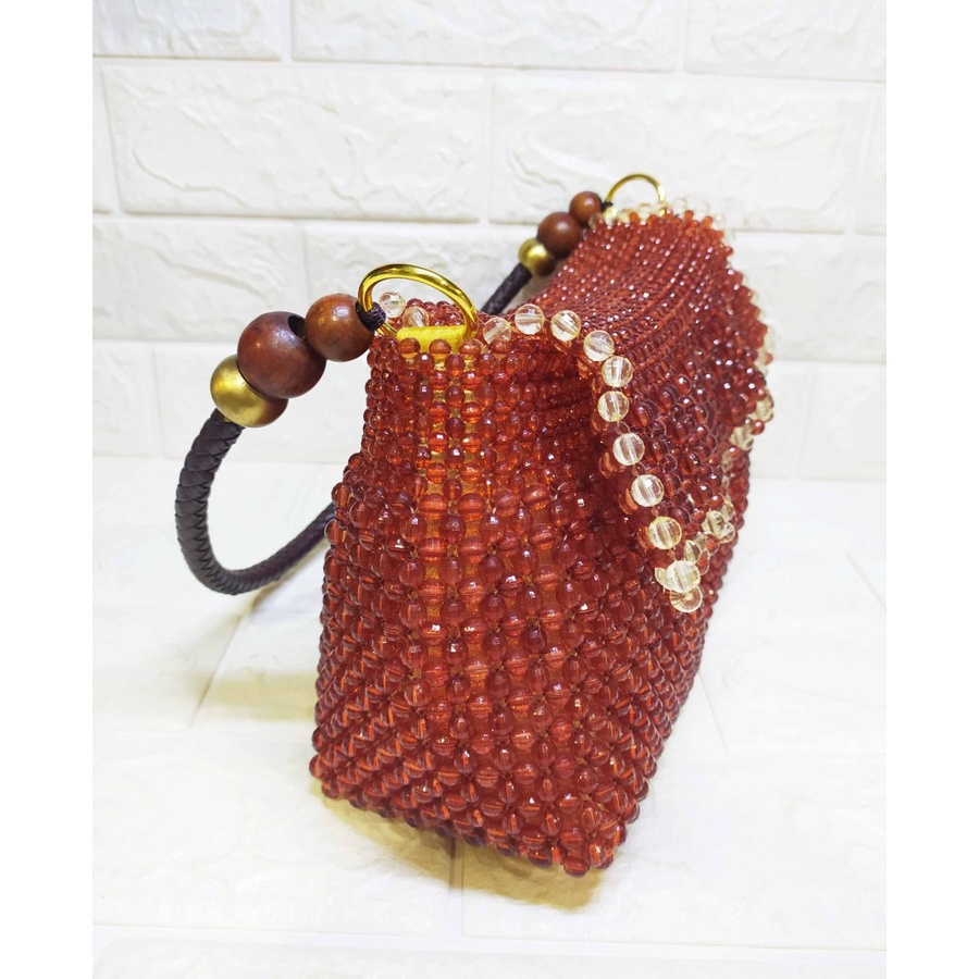 LIMITED EDITION ! Brown Beads Shoulder Bag - Tas Tenteng Fancy,Elegant