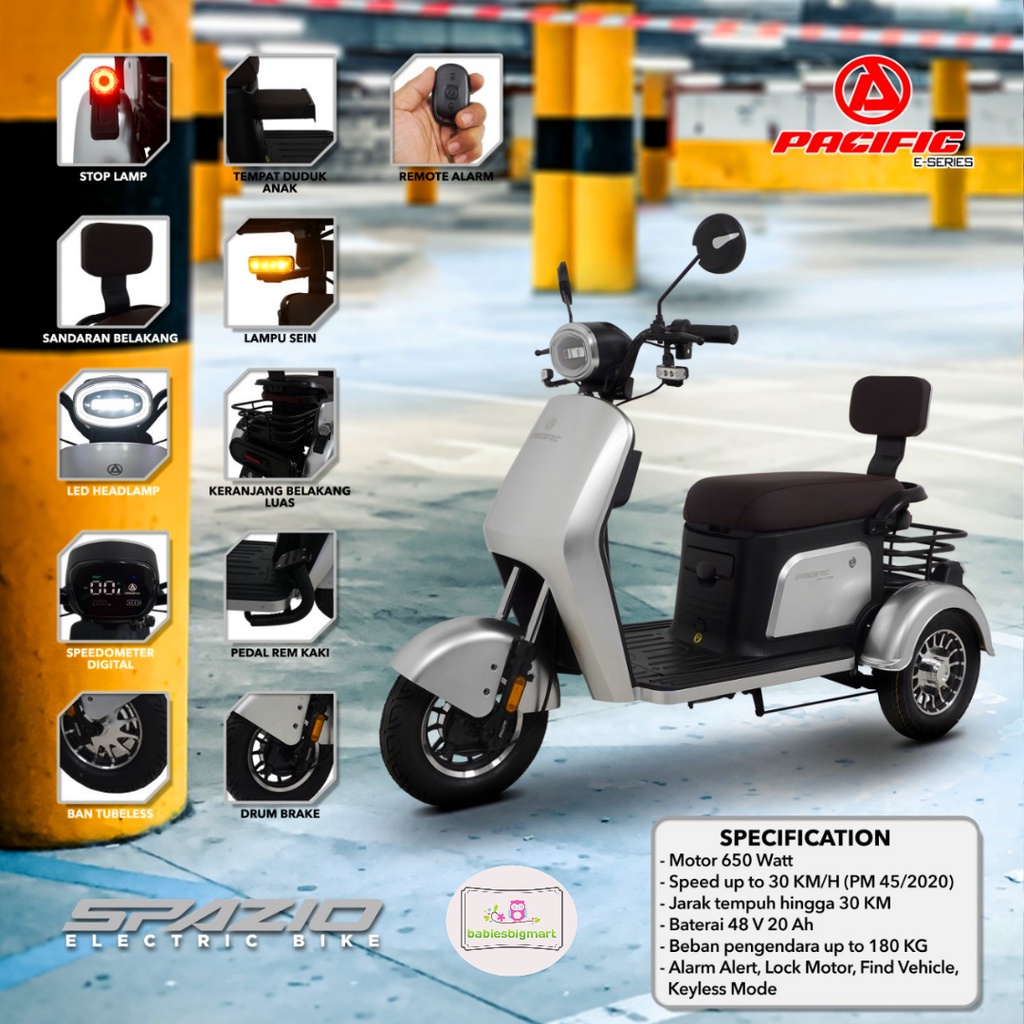 Sepeda Roda 3 Listrik E bike Pacific Terbaru Spazio 650 Watt