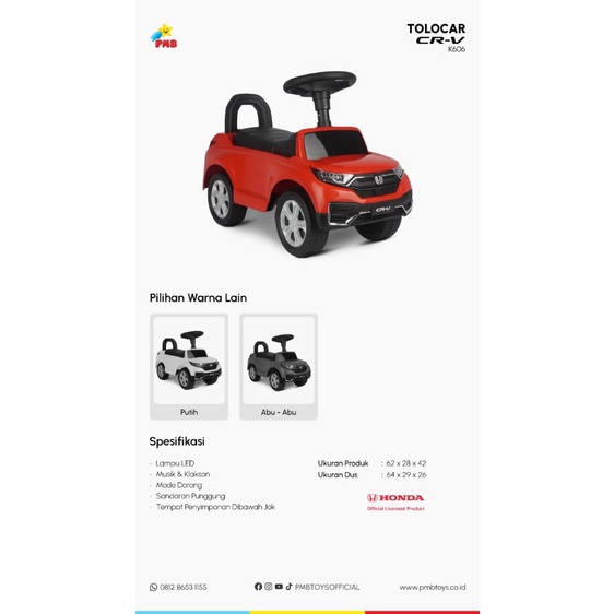 Tolo Car Tolocar PMB K606 C Mainan Ride on Mobil Anak Dorongan Aki K606 B CRV mainan anak