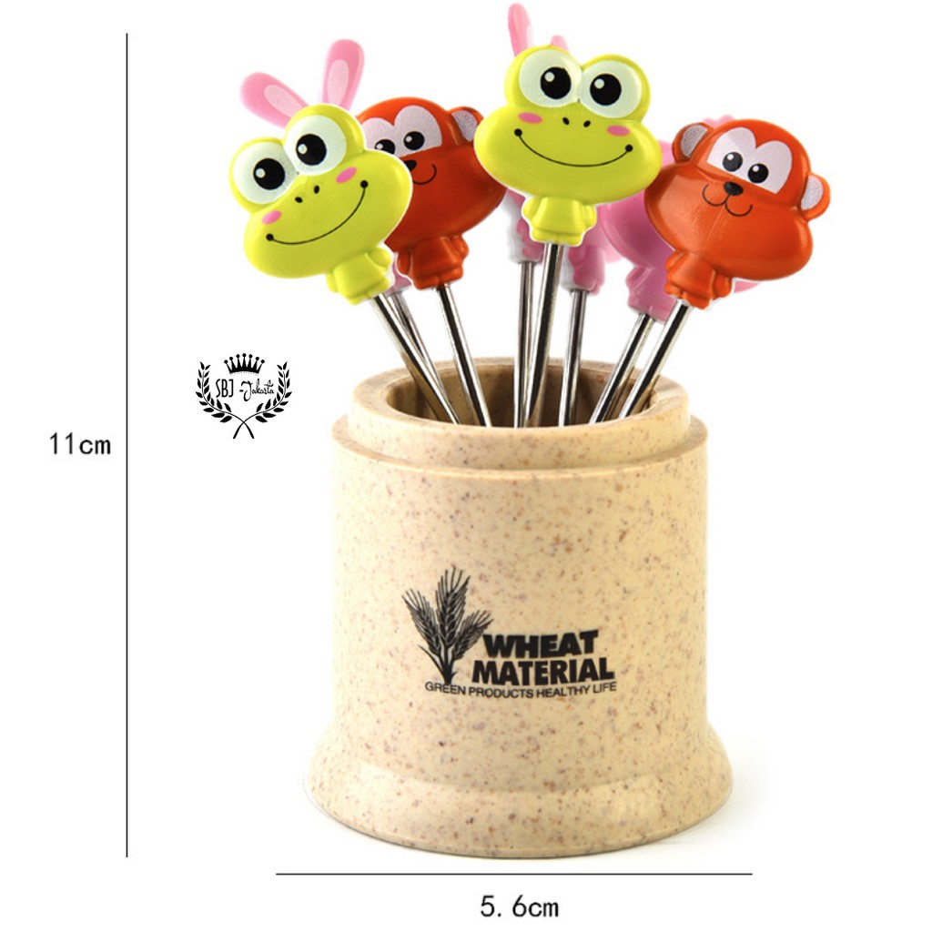 Garpu mini Stainless 304 Tusuk buah dengan Tempat / Garpu buah mini Stainless Steel Karakter kartun