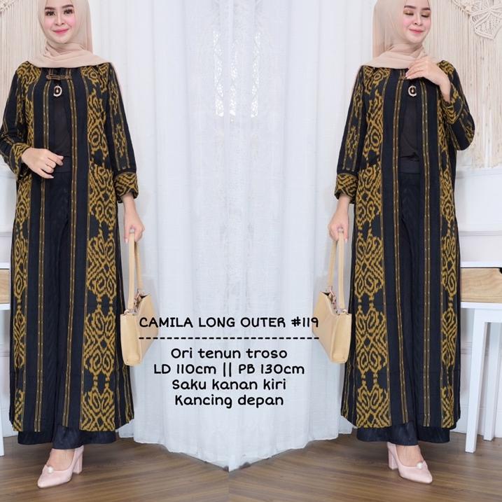 Langsung Beliii.. Long Cardi Bahan Tenun Troso Premium Long Outer Tenun Camila