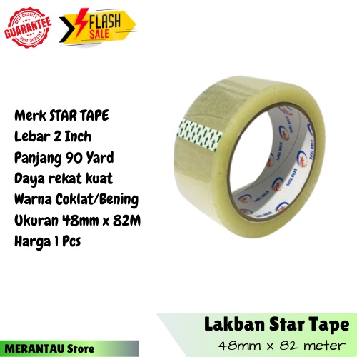 

Lakban Bening 90 Yard Star Tape 2 Inch 48 Mm 82 Meter Solasi Plakban Isolasi Solatip Isolatip per pc