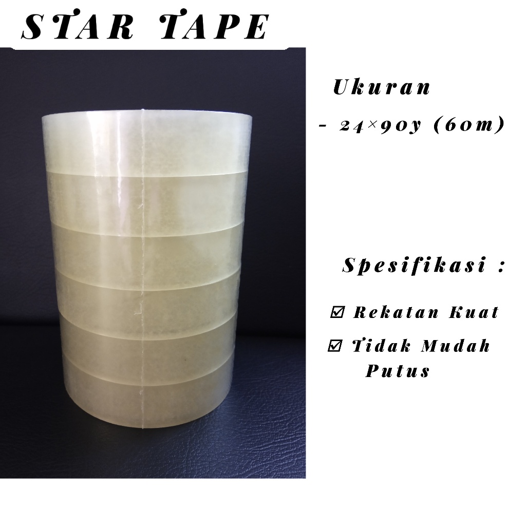 

Lakban Bening/Coklat Star Tape 24mmx90y (60m) Perekat OPP Tape