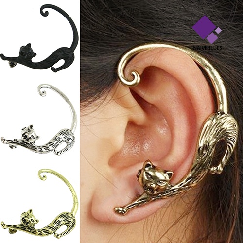 1 Pasang Anting Stud Desain Kucing Gaya Vintage Punk Untuk Wanita