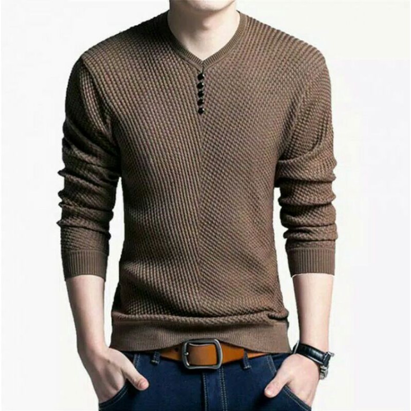 Sweater Rajut Coodrony Sweater Pria V Neck men casual Pullover Autumn Slim Termurah